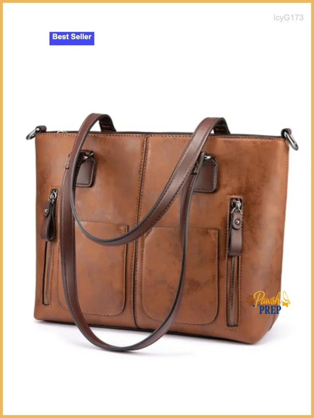 Vintage Faux Leather Tote Bag with Multi-Pockets, Work Shoulder Purse